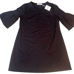 SUGAR POISON Black V-Neck Tunic Dress Bell Sleeves Knee Length Women's Large